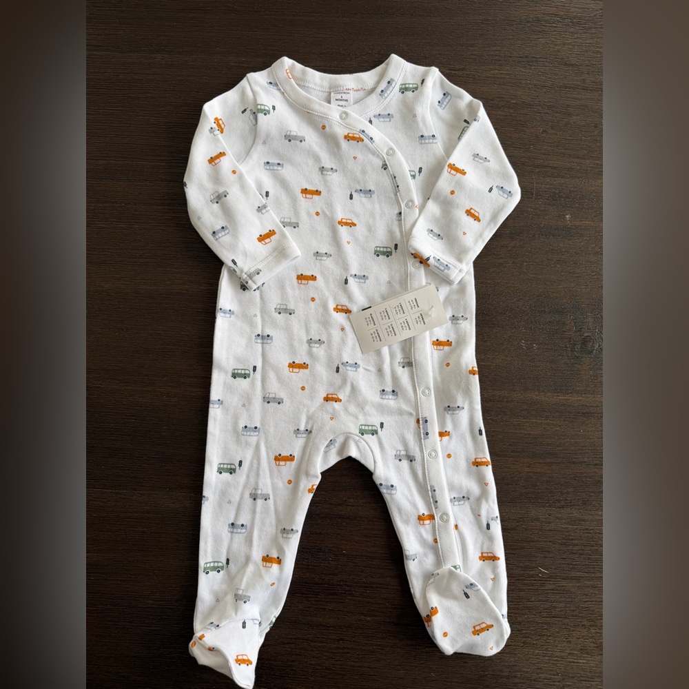 NWT Nordstrom White Onesie with Orange and Blue Vehicle Print